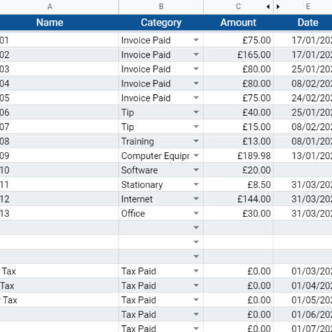 example of financial spreadsheet