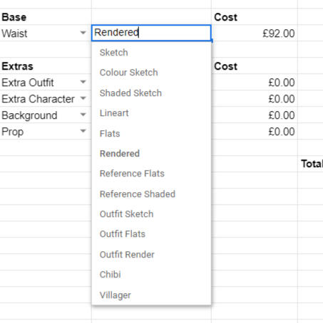 example of pricing spreadsheet